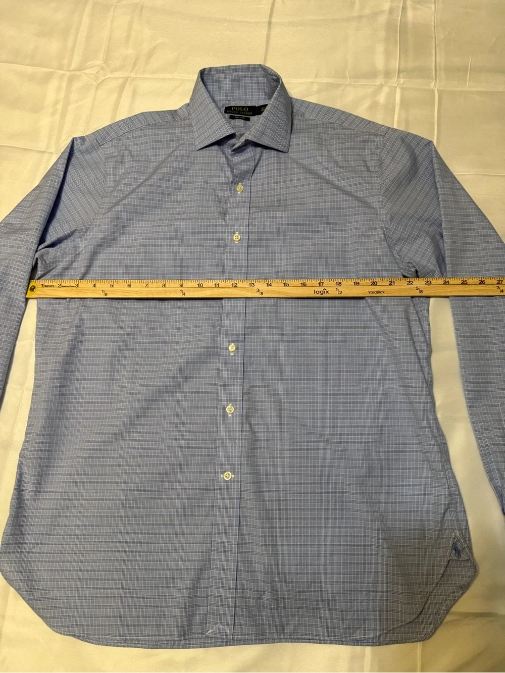 Polo by Ralph Lauren Men's Light Blue Check Dress Shirt Easy Care
